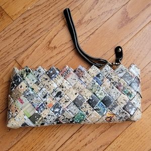 Nahui Ollin Paint Splatter Clutch Wristlet Patent Shine